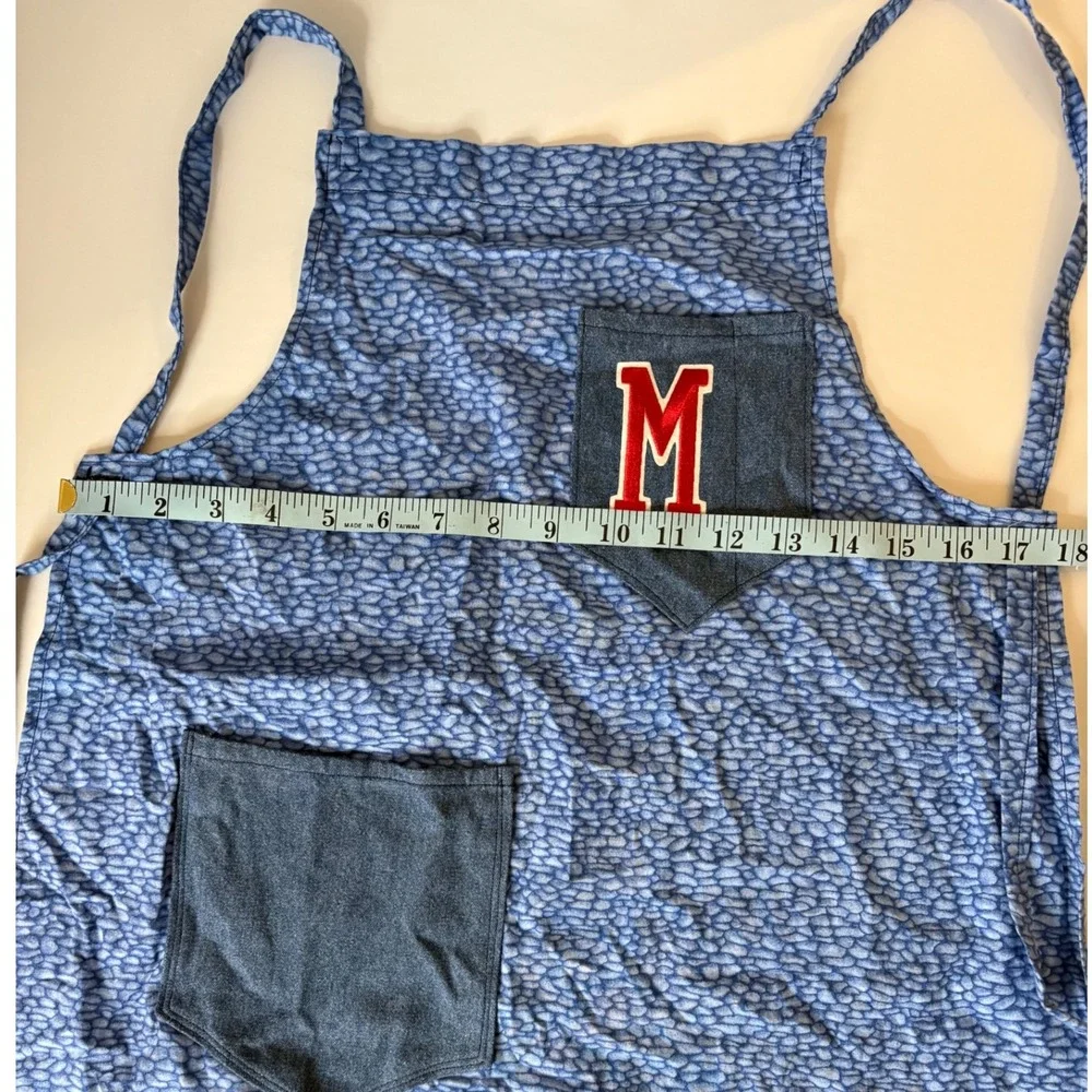 Kids Apron Chef Kitchen Cooking Baking Art Smock Crafting M Initial Blue Handsew